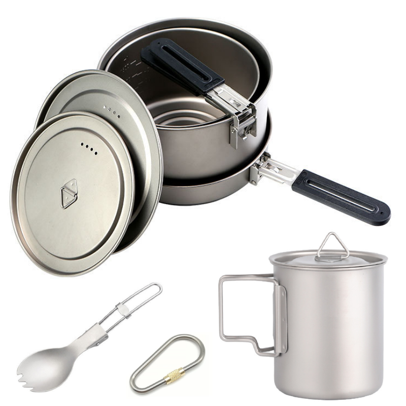 Six-Piece Ultralight Titanium Cookware Pot Sets