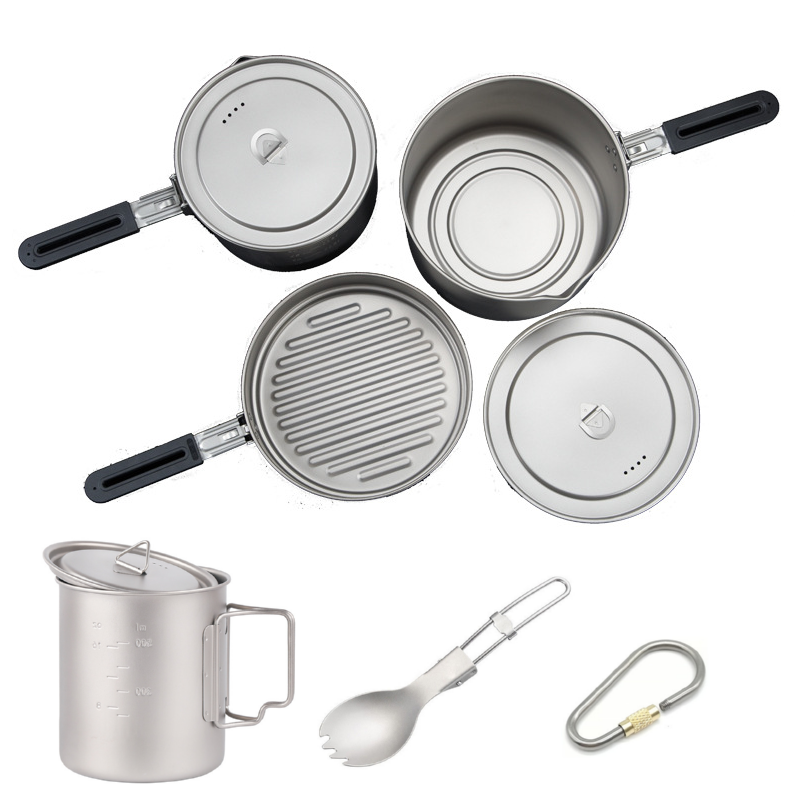 Six-Piece Ultralight Titanium Cookware Pot Sets